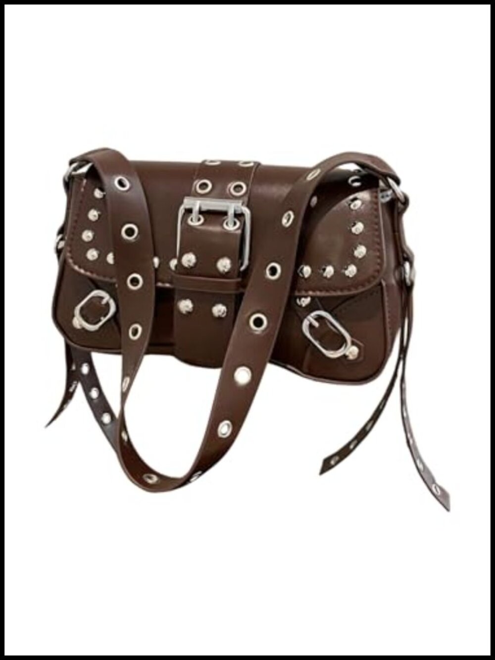 Women's PU Leather Shoulder Handbag Punk Rivet Flap Studded Vintage Underarm Bag